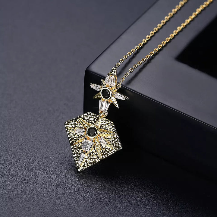 Diamond Simulant Art Deco Gold Necklace