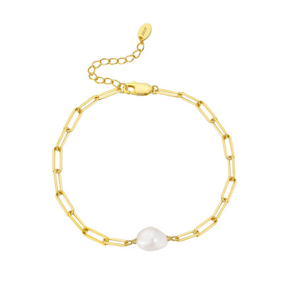 Baroque Pearl Gold Paperclip Bracelet