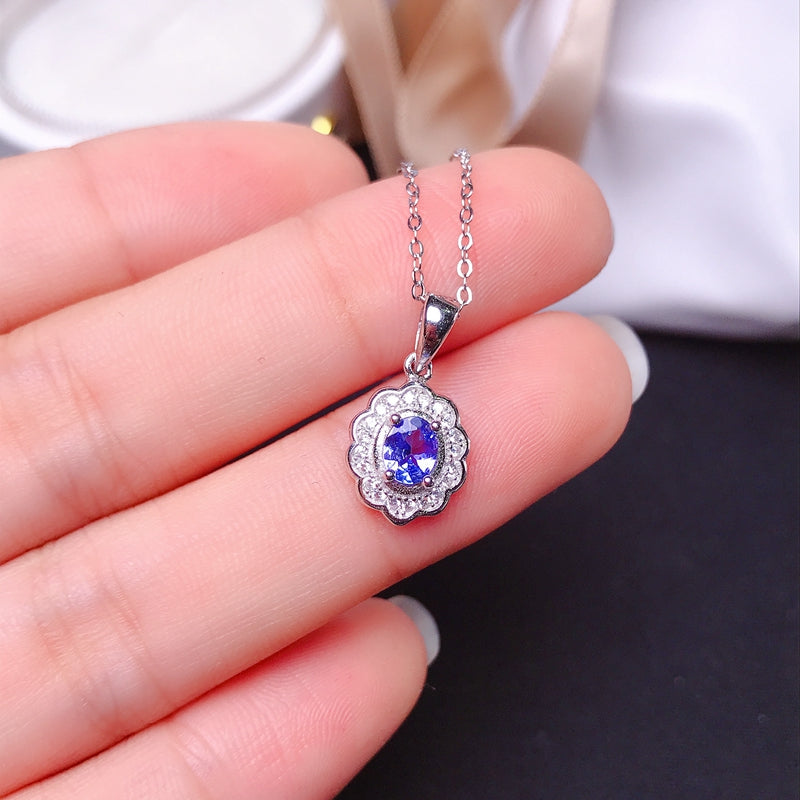 Natural Tanzanite Silver Necklace 0.5 ct