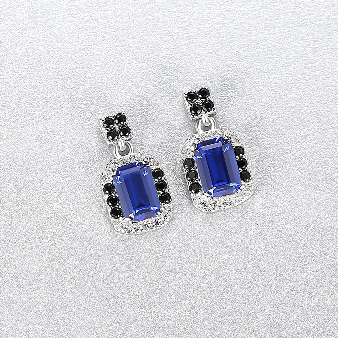 Sapphire Simulant Silver Earrings