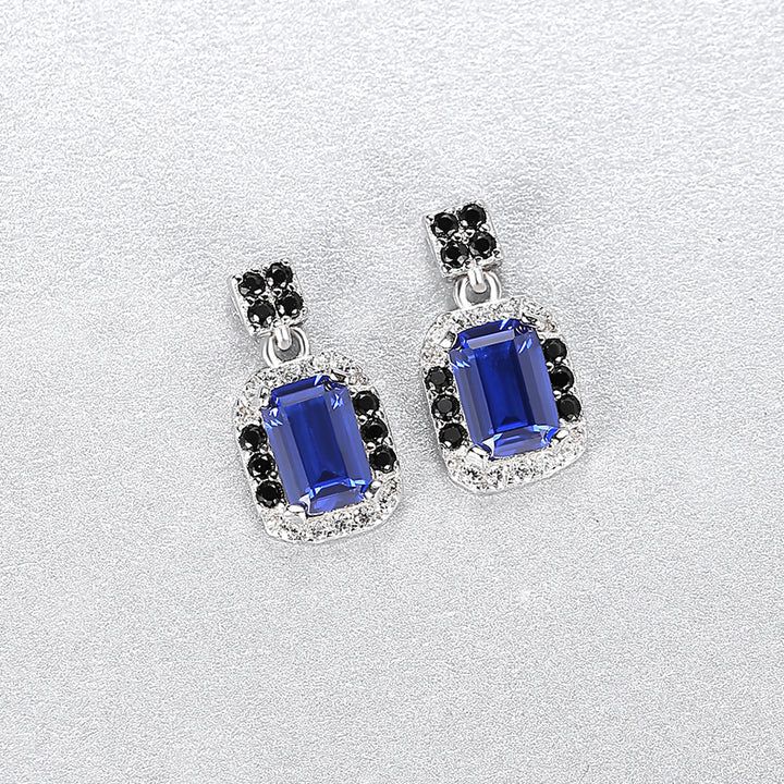 Sapphire Simulant Silver Earrings