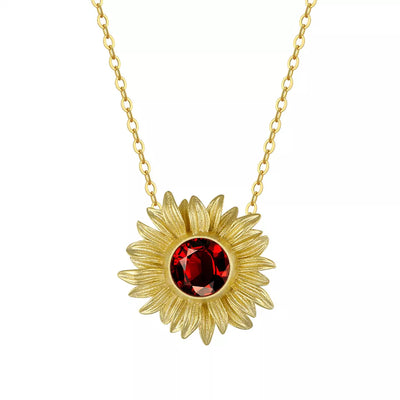 Garnet Sunflower Gold Necklace