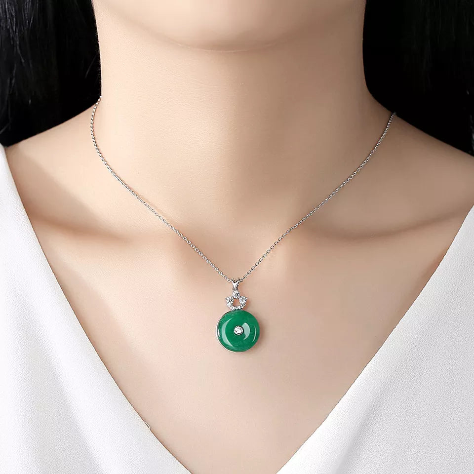 Simulated Jade Silver Necklace