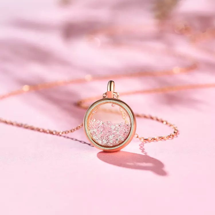 Pink Diamond Simulant Locket Gold Necklace