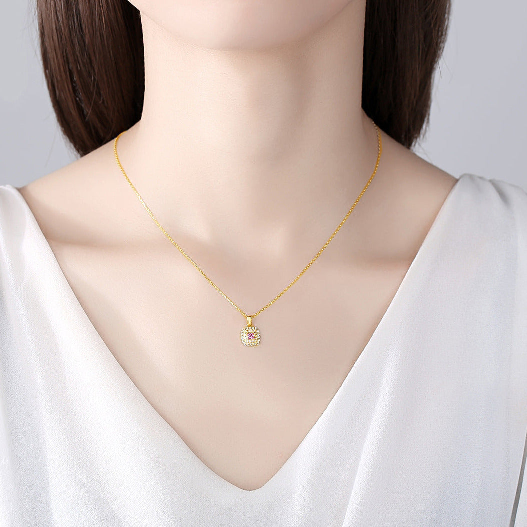 Pink Diamond Simulant Gold Necklace