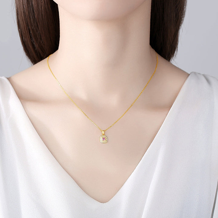 Pink Diamond Simulant Gold Necklace
