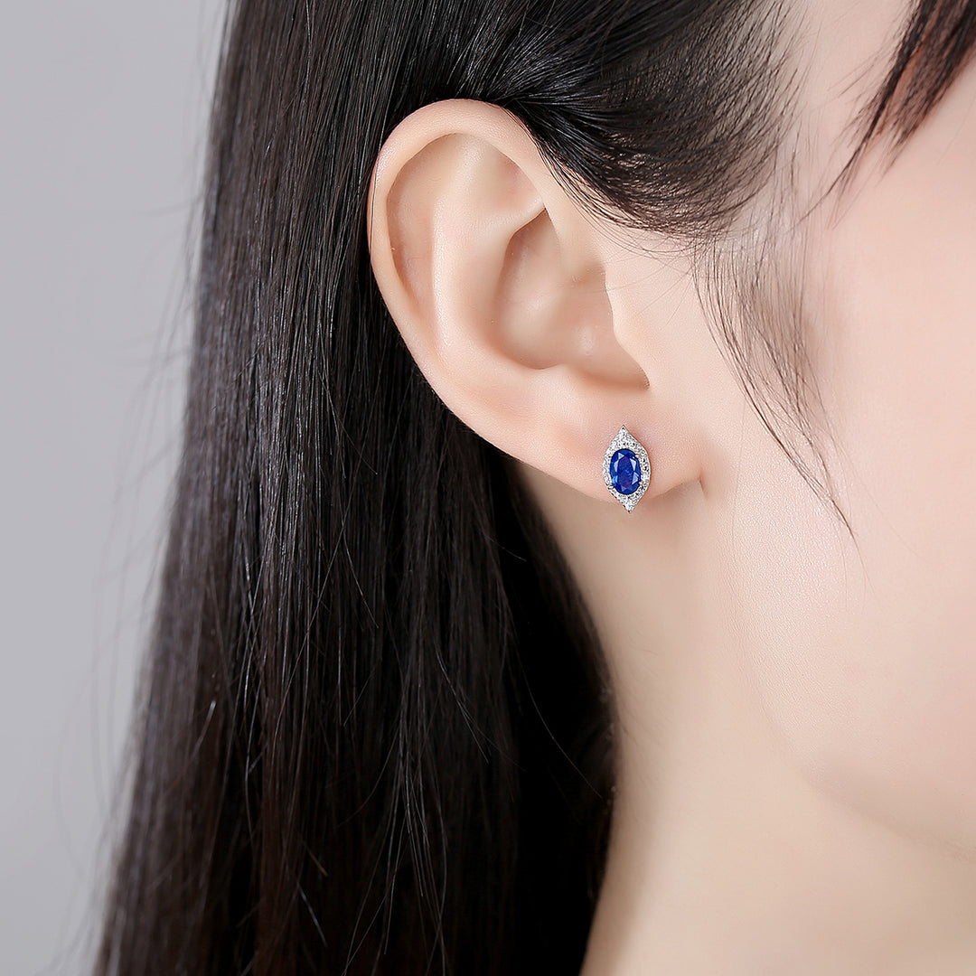 Blue Sapphire Simulant Silver Earrings