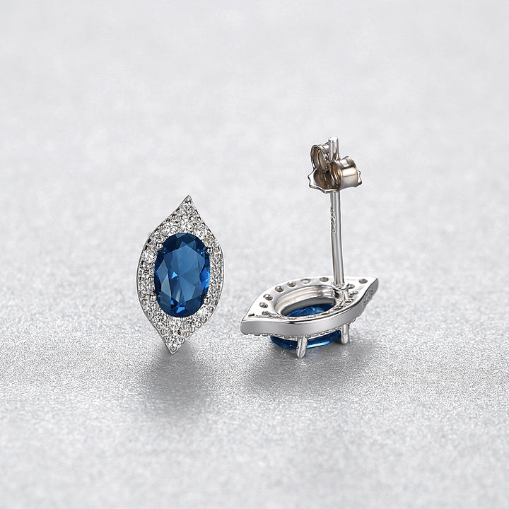 Blue Sapphire Simulant Silver Earrings