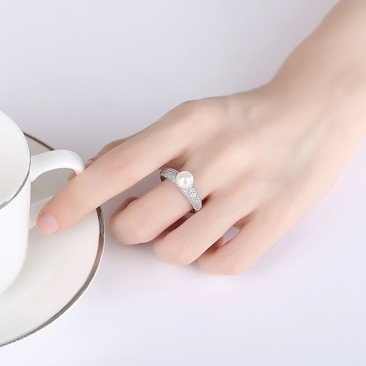 Freshwater Pearl Pavé Silver Ring
