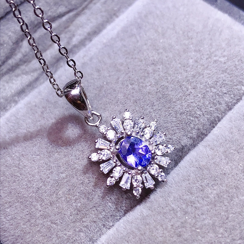 0.5 Carat Natural Tanzanite Silver Necklace