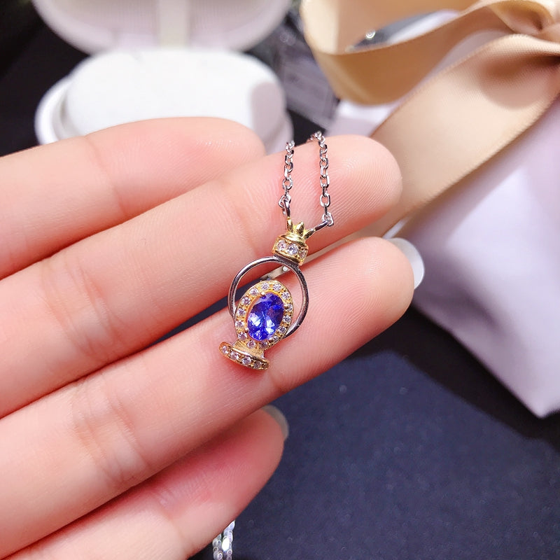 0.6 Carat Natural Tanzanite Two Tone Necklace