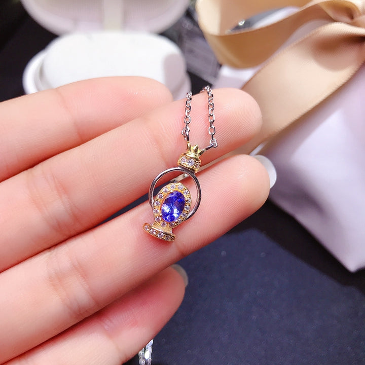 0.6 Carat Natural Tanzanite Two Tone Necklace