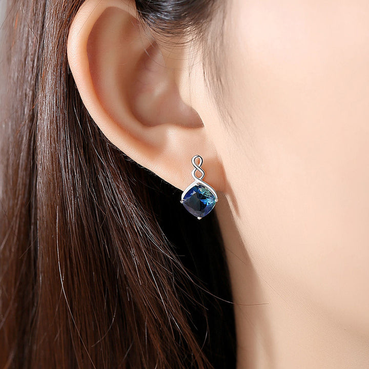 Sapphire Simulant Silver Earrings