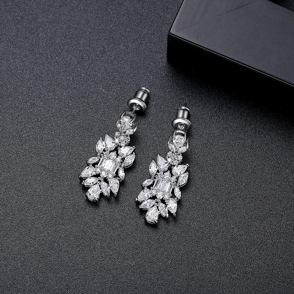 Diamond Simulant Art Deco Silver Earrings