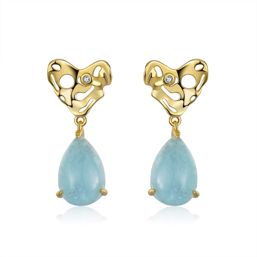 Teardrop Aquamarine Gold Earrings