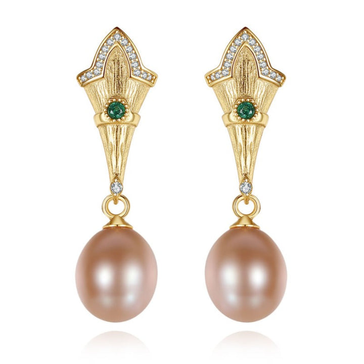 Pink Pearl Gold Earrings