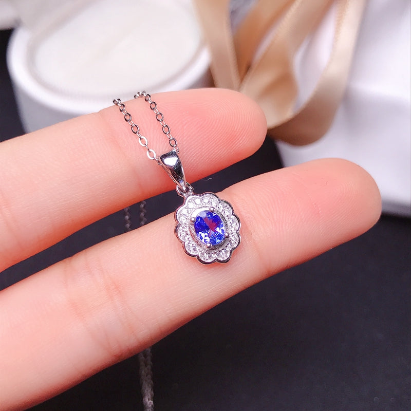 Natural Tanzanite Silver Necklace 0.5 ct
