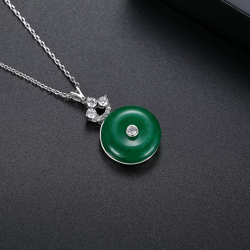 Simulated Jade Silver Necklace