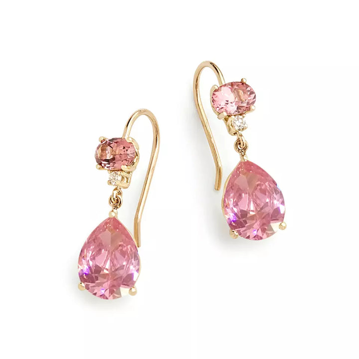 Pink Diamond Simulant Dangle Gold Earrings
