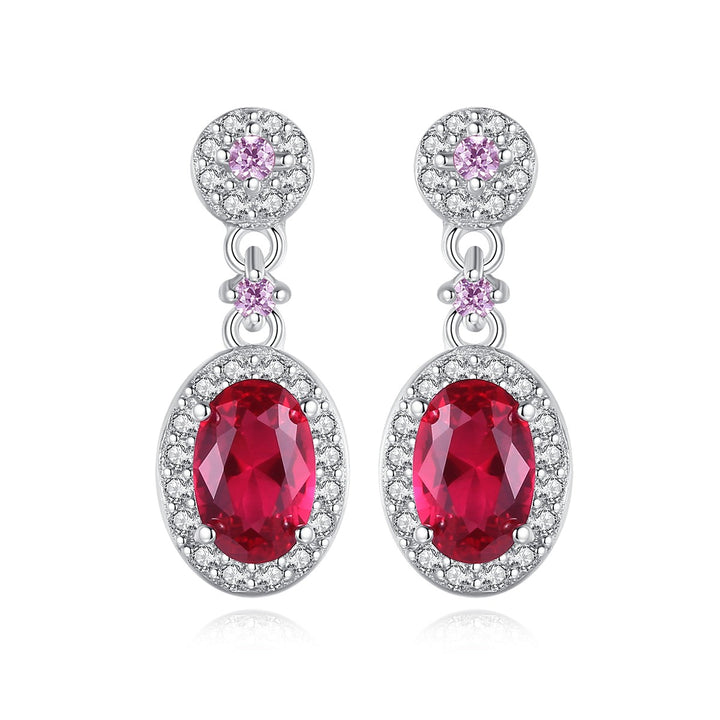 Ruby Simulant Silver Earrings