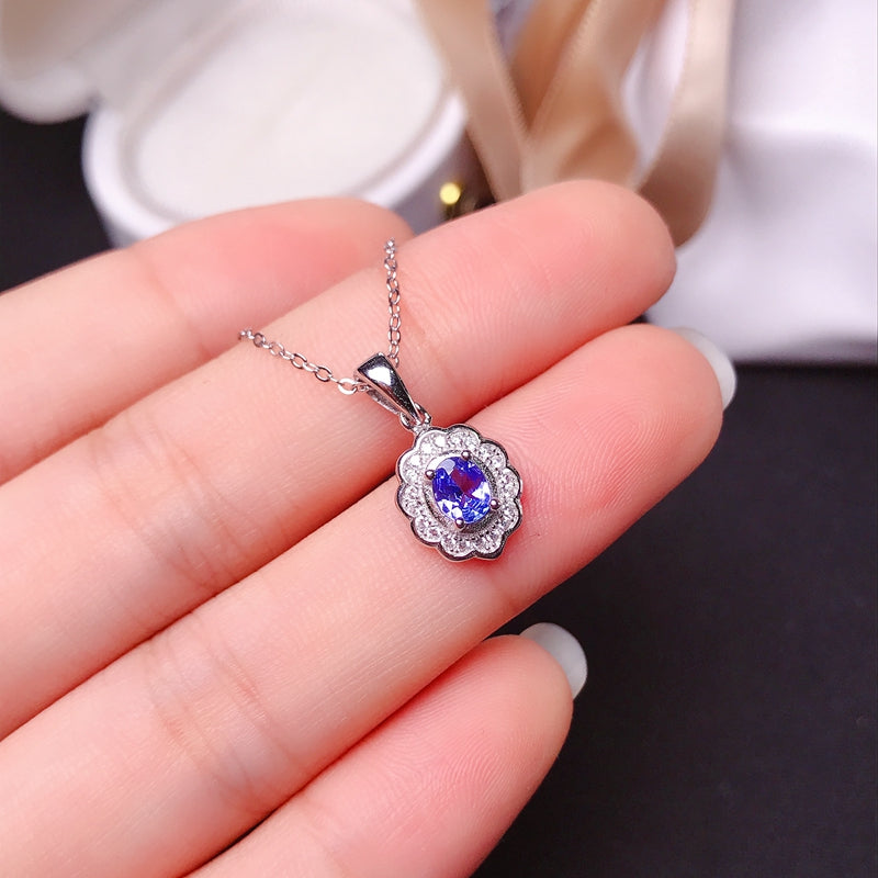 Natural Tanzanite Silver Necklace 0.5 ct