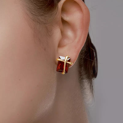 Ruby Simulant Wrapped in Gold Earrings