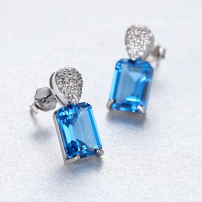 Blue Zircon Simulant Silver Earrings