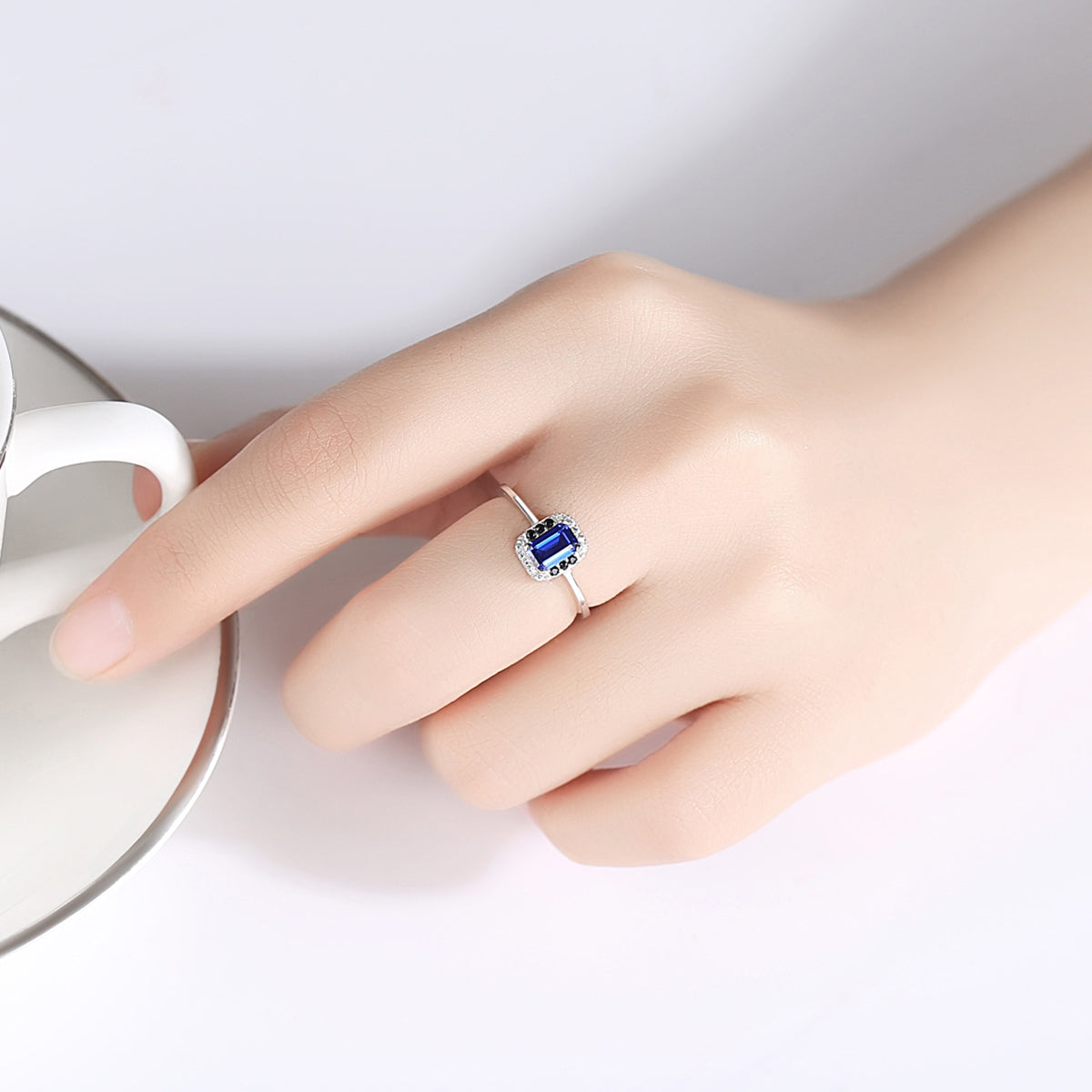 Simulated Sapphire Silver Ring