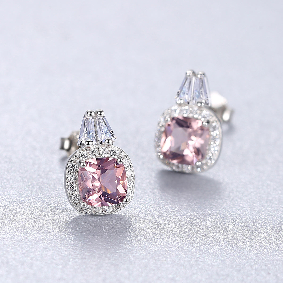 Cushion Cut Pink Diamond Simulant Earrings
