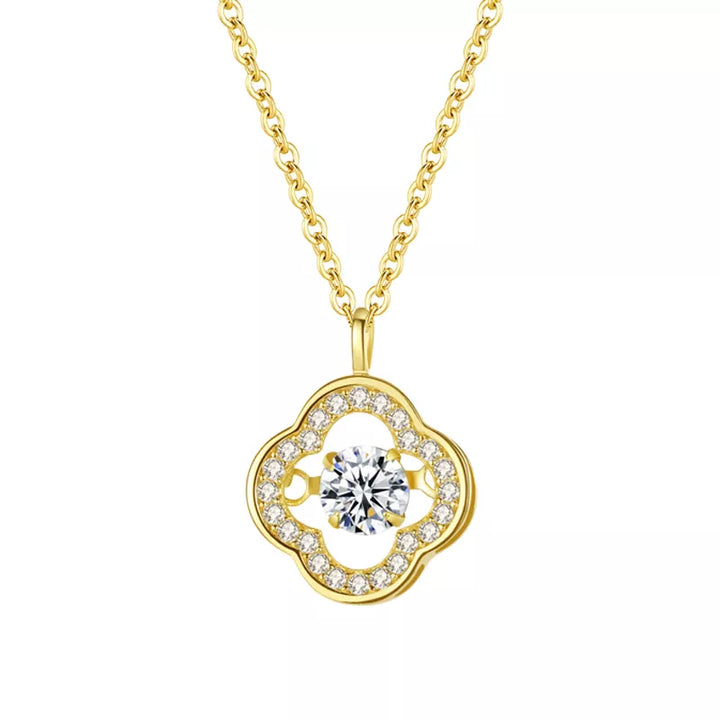 Diamond Simulant Clover Motion Gold Necklace