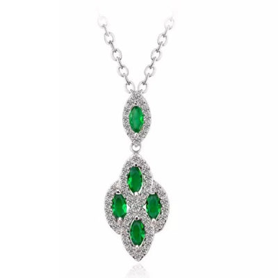 Emerald Simulant Silver Necklace