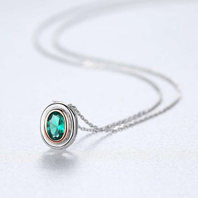 Emerald Simulant Silver Necklace