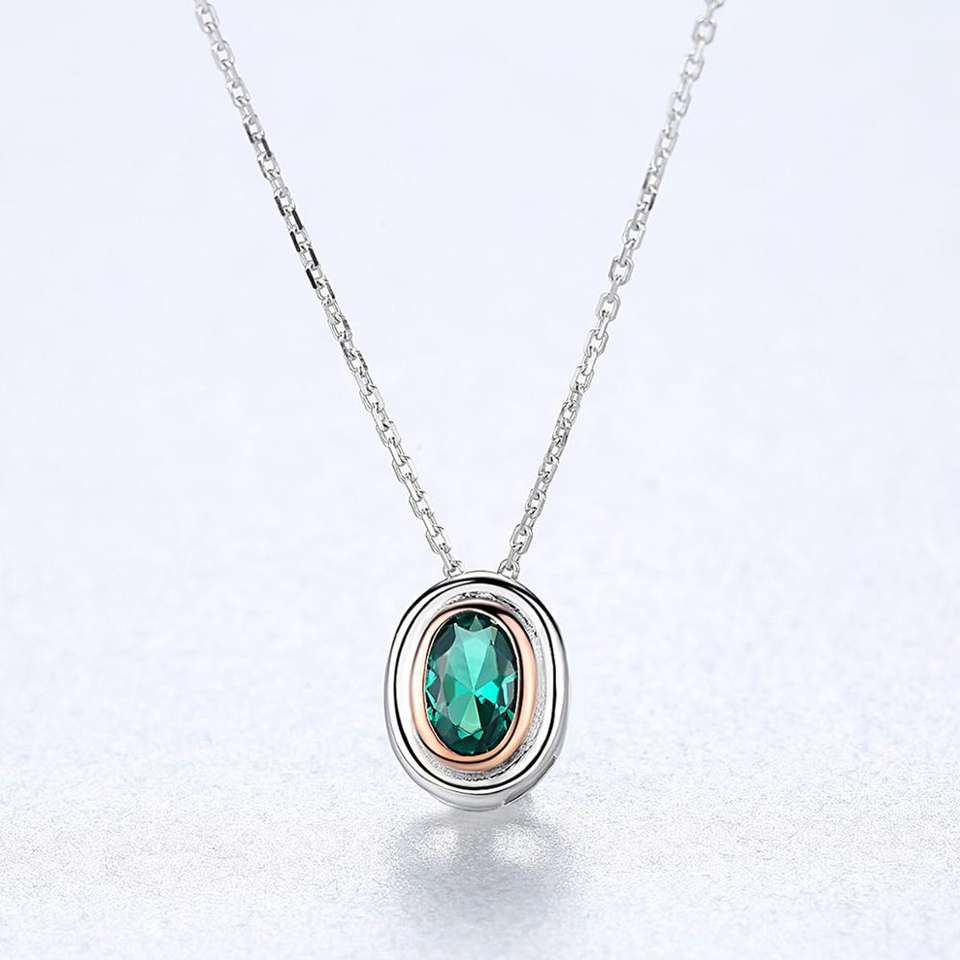 Emerald Simulant Silver Necklace