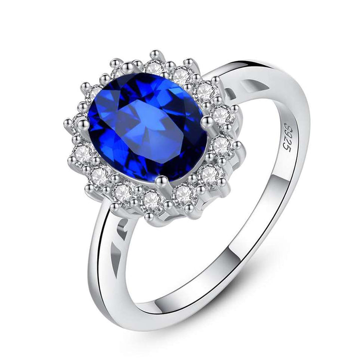 Sapphire Simulant Halo Silver Ring