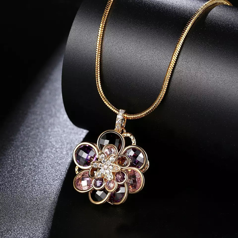 Multi Gemstone Floral Champagne Gold Necklace