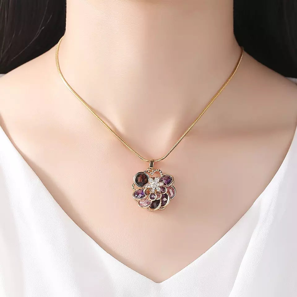 Multi Gemstone Floral Champagne Gold Necklace