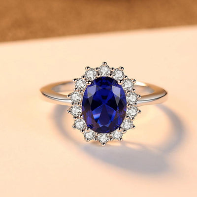 Sapphire Simulant Halo Silver Ring