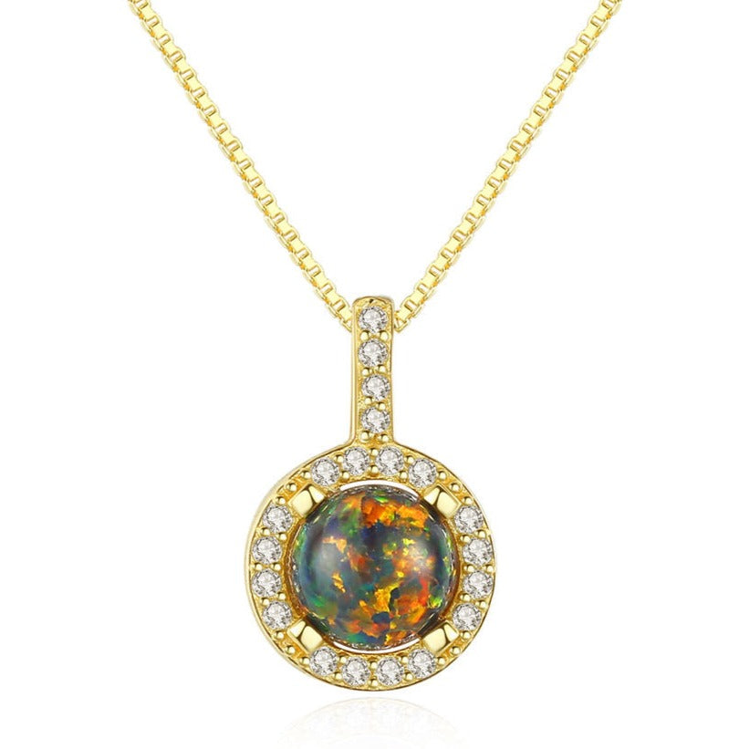 Fire Opal Simulant Gold Necklace