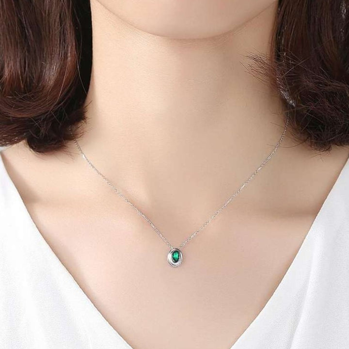 Emerald Simulant Silver Necklace