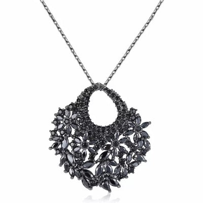 Black Diamond Simulant Floral Pendant