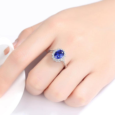 Sapphire Simulant Halo Silver Ring