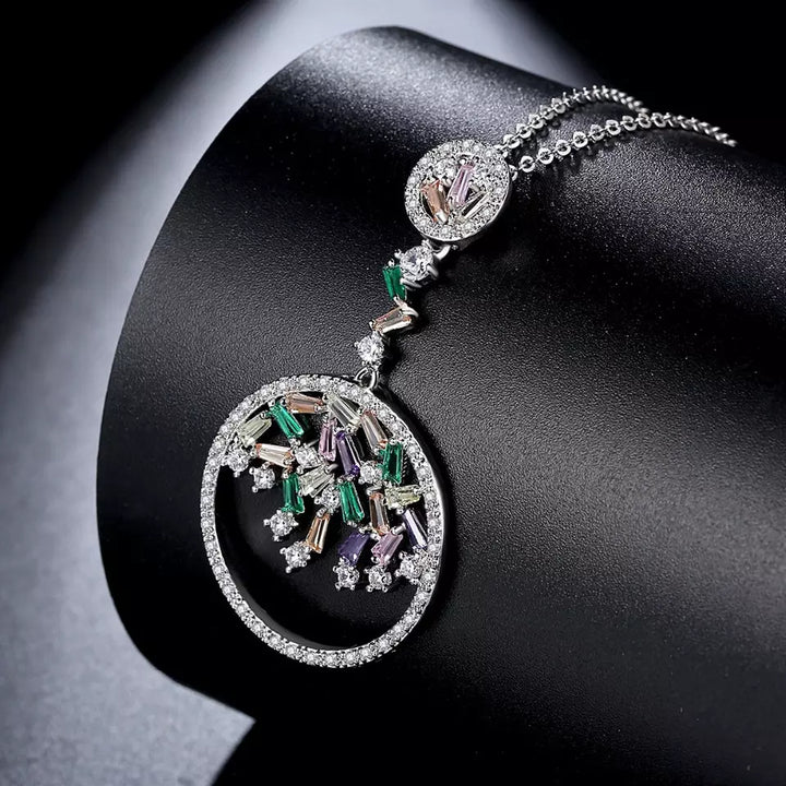 Multi Color Crystal Silver Necklace