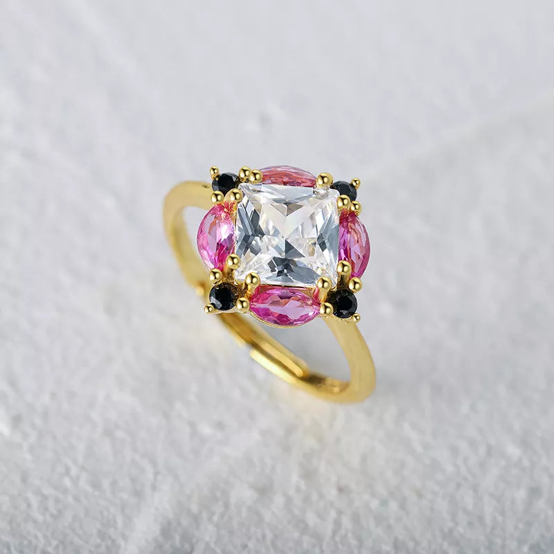 Diamond Simulant Multi-Color Gold Ring