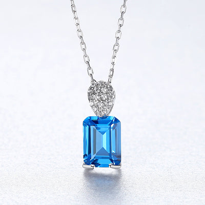 Blue Zircon Simulant Silver Necklace