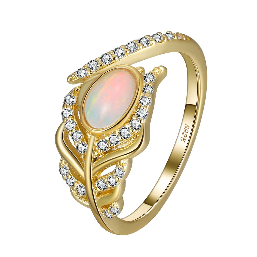 Opal Feather Gold Ring