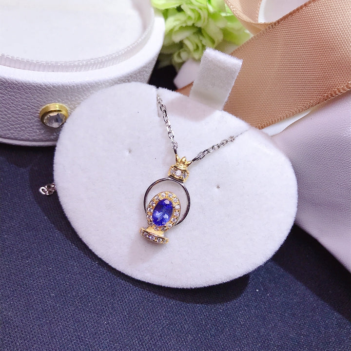 0.6 Carat Natural Tanzanite Two Tone Necklace