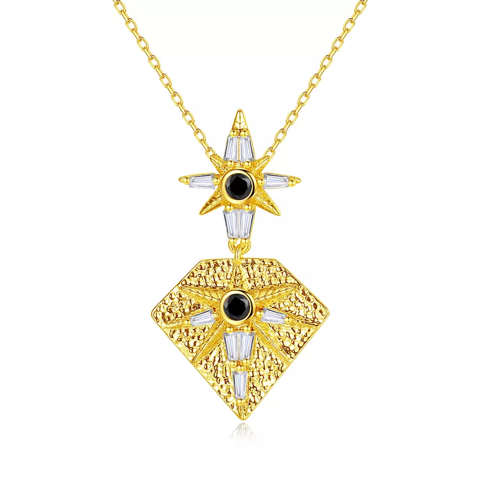 Diamond Simulant Art Deco Gold Necklace