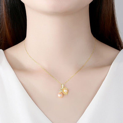 Peach Freshwater Pearl Gold Necklace