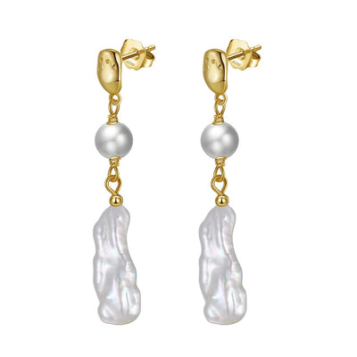 Baroque & Round Pearl Gold Earrings