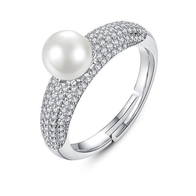 Freshwater Pearl Pavé Silver Ring